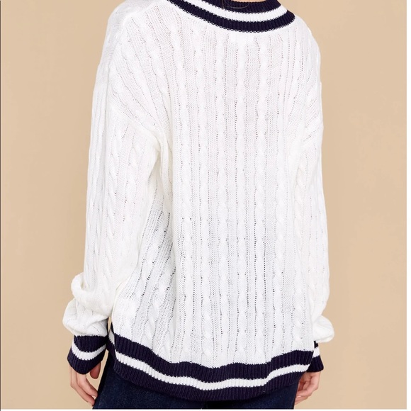 Simply Obsessed White And Navy Sweater - Picture 5 of 11